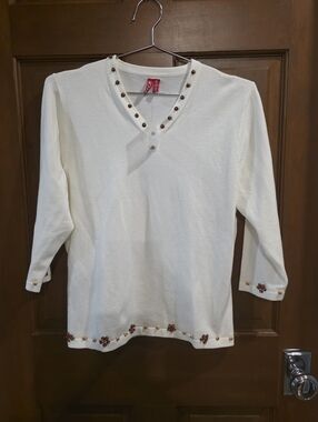 NEW VINTAGE 525 V-NECK PULLOVER Sweater IVORY SIZE XL COTTON BLEND